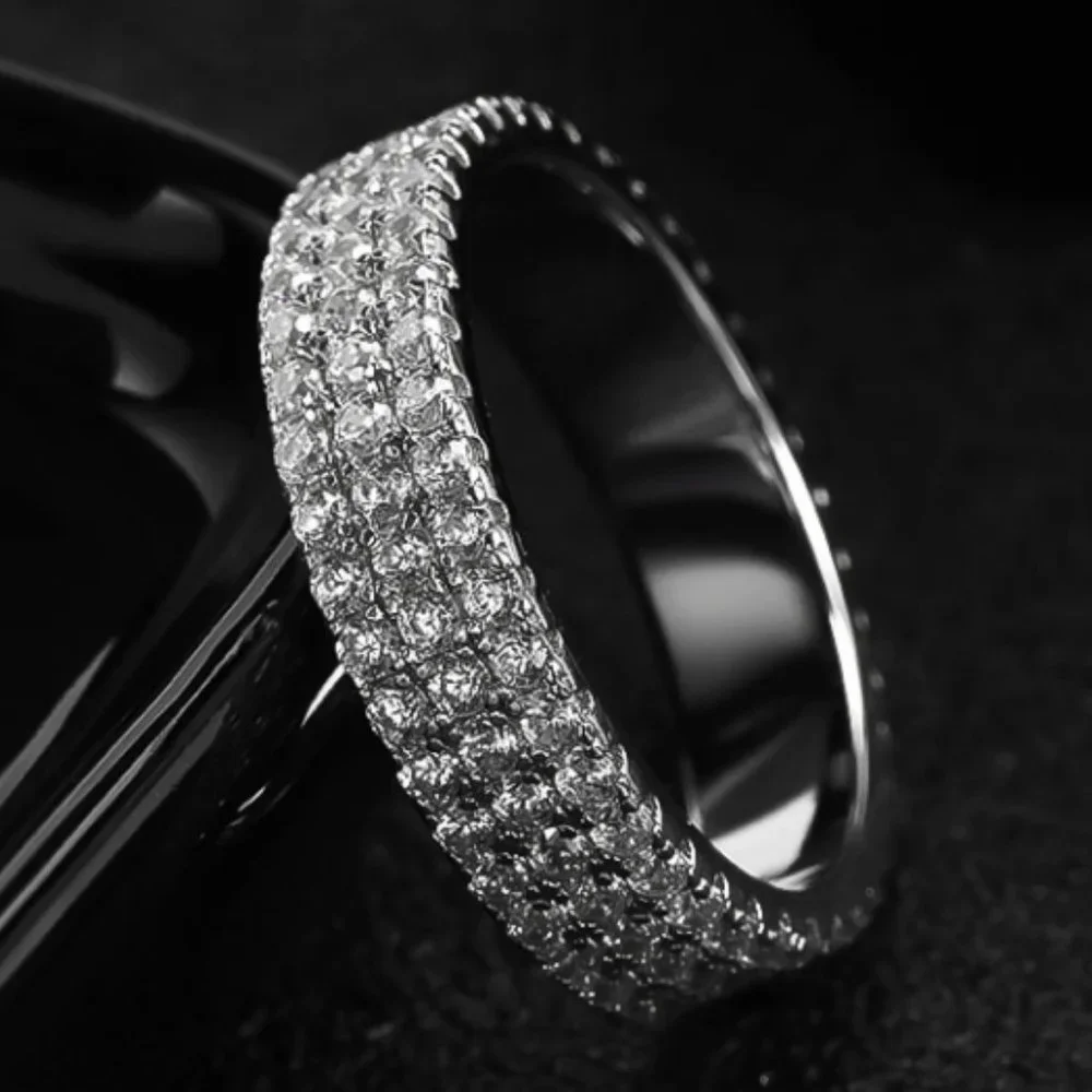 Certified 1.5 mm Moissanite Diamond Three Row Pave Full Eternity Band Ring NEW